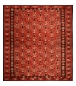 Vintage Mid-Century Pirot Salmon Red and Beige-Brown Wool Kilim Rug