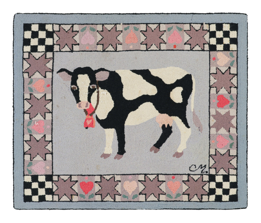 Antique Square Hooked Rug with Animal Pictorials & Patterns, from Rug & Kilim