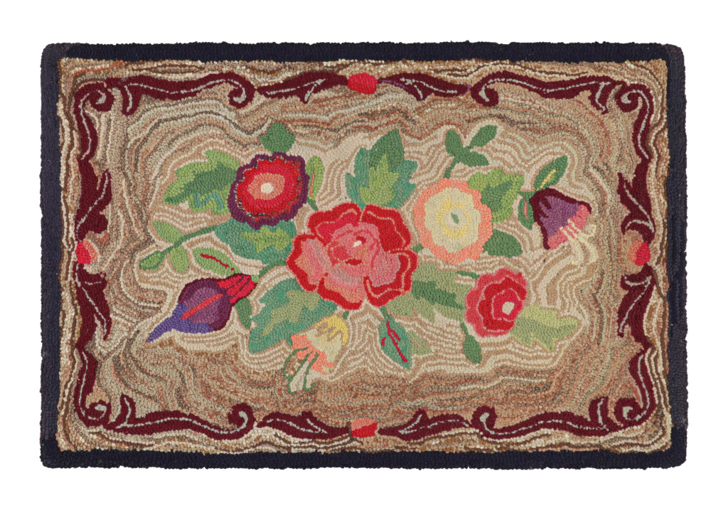 Antique Hooked Rug in Brown with Floral Medallion & Patterns from Rug & Kilim