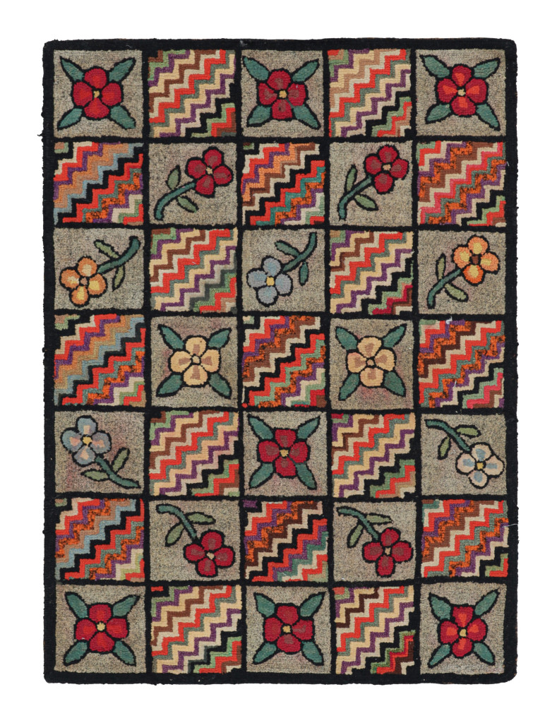 Antique Hooked Rug in Gray with Floral Medallion & Patterns from Rug & Kilim