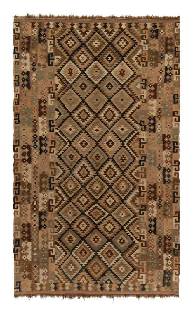 Vintage Afghani Kilim rug in Beige-Brown, Teal and Black Tribal Pattern, available at Rug & Kilim