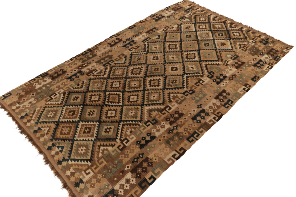 Vintage Afghani Kilim rug in Beige-Brown, Teal and Black Tribal Pattern, available at Rug & Kilim