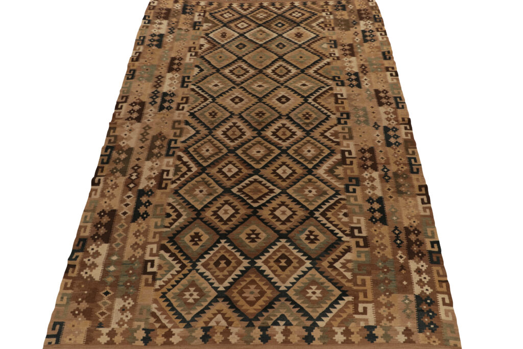 Vintage Afghani Kilim rug in Beige-Brown, Teal and Black Tribal Pattern, available at Rug & Kilim
