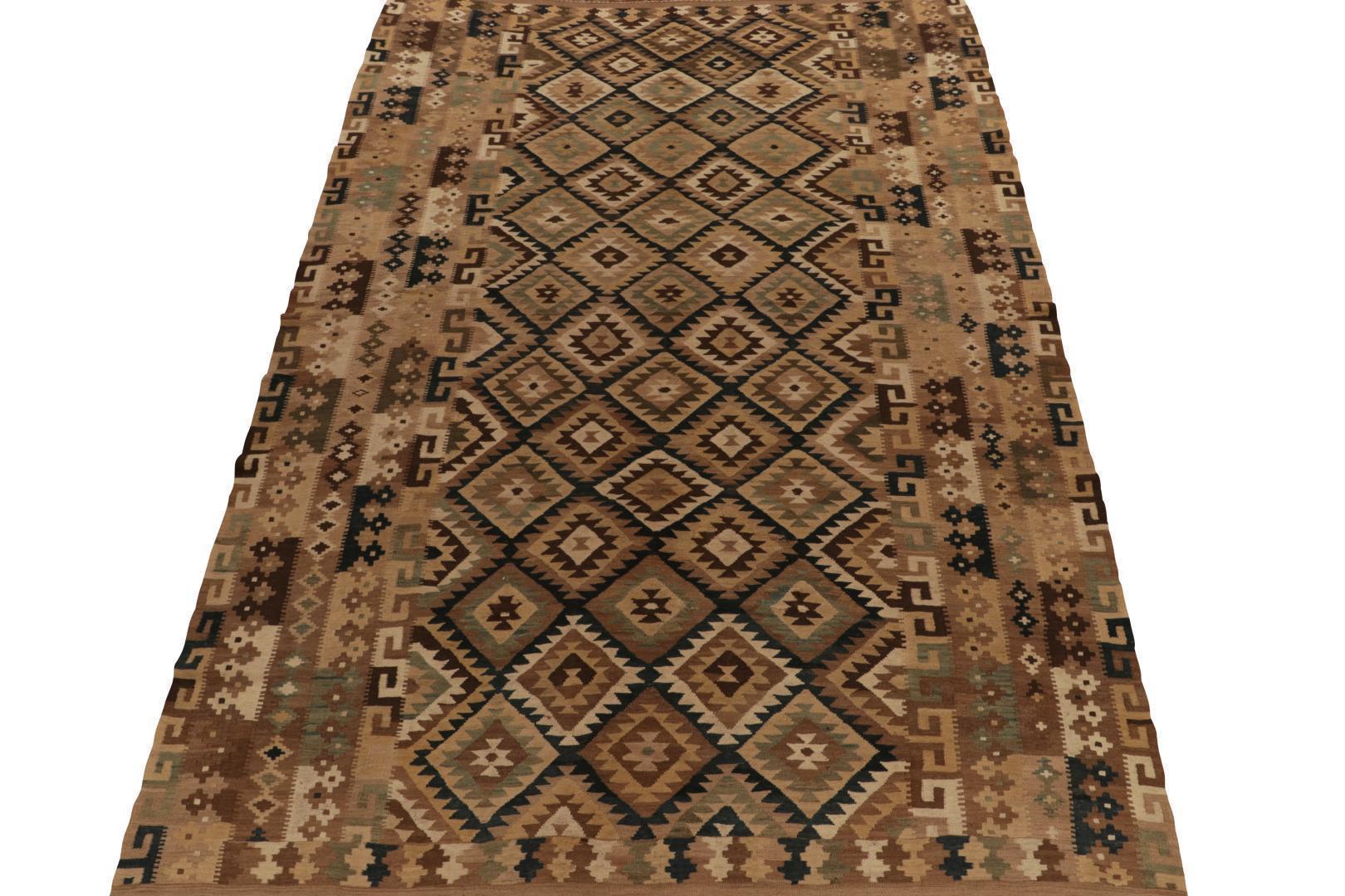 Vintage Afghani Kilim rug in Beige-Brown, Teal and Black Tribal Pattern, available at Rug & Kilim