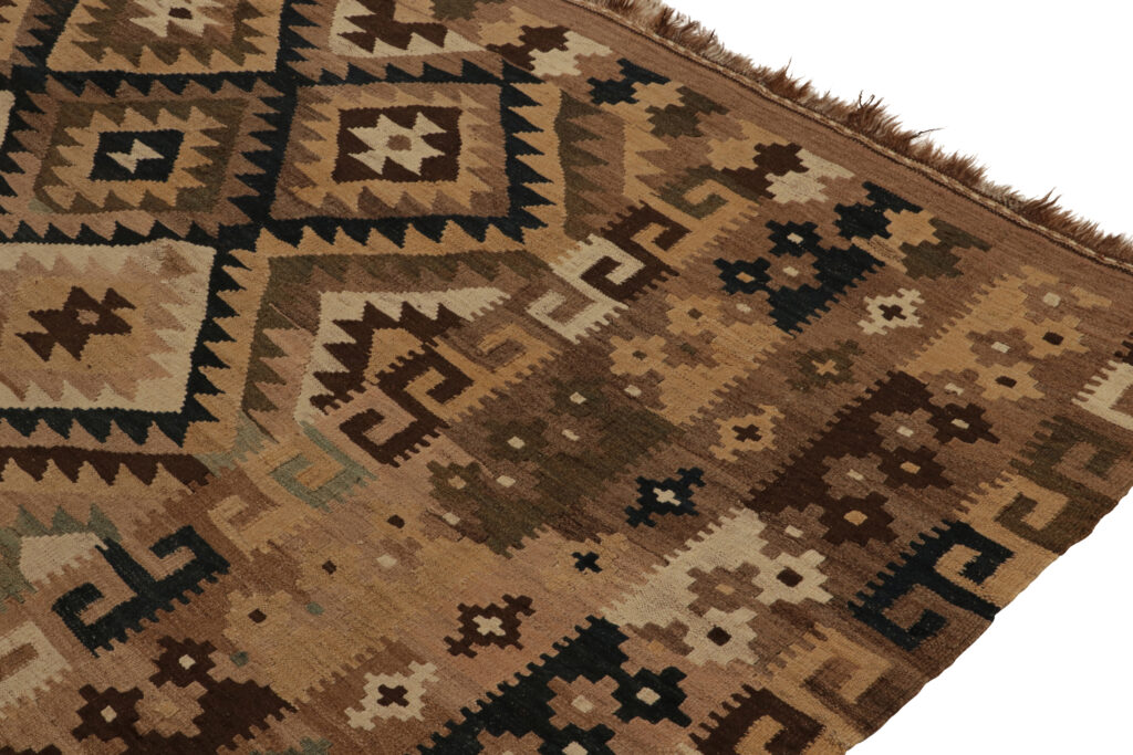 Vintage Afghani Kilim rug in Beige-Brown, Teal and Black Tribal Pattern, available at Rug & Kilim