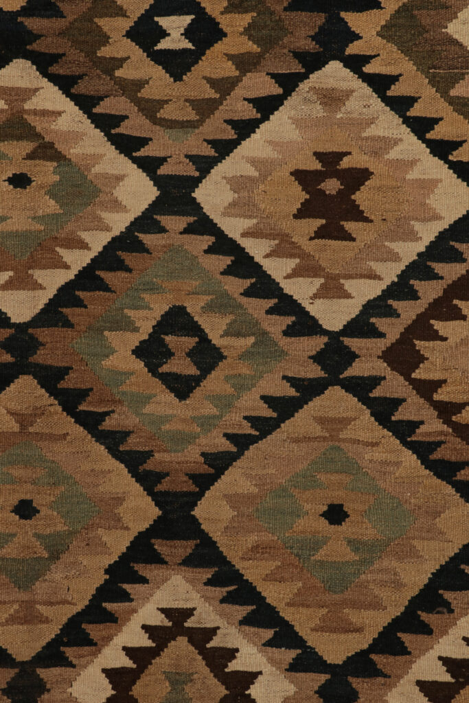 Vintage Afghani Kilim rug in Beige-Brown, Teal and Black Tribal Pattern, available at Rug & Kilim