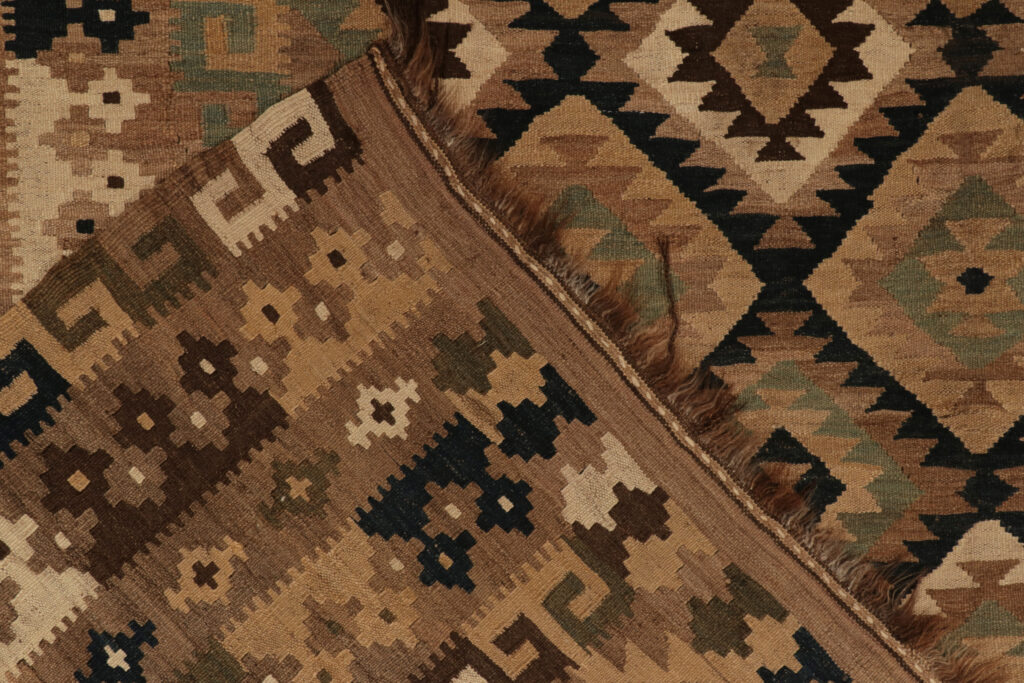 Vintage Afghani Kilim rug in Beige-Brown, Teal and Black Tribal Pattern, available at Rug & Kilim