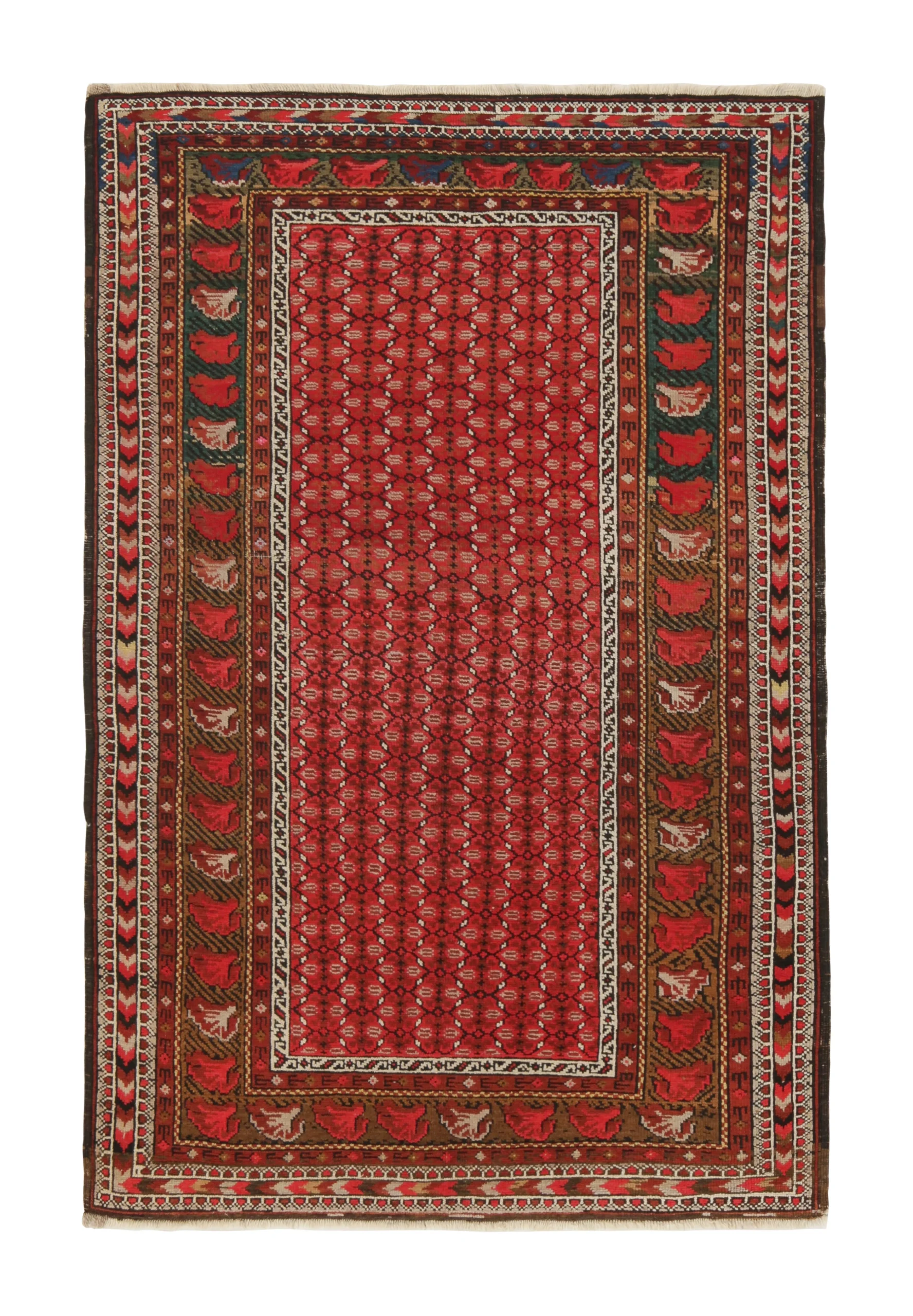 Antique Turkish Rug, Red Geometric-Floral