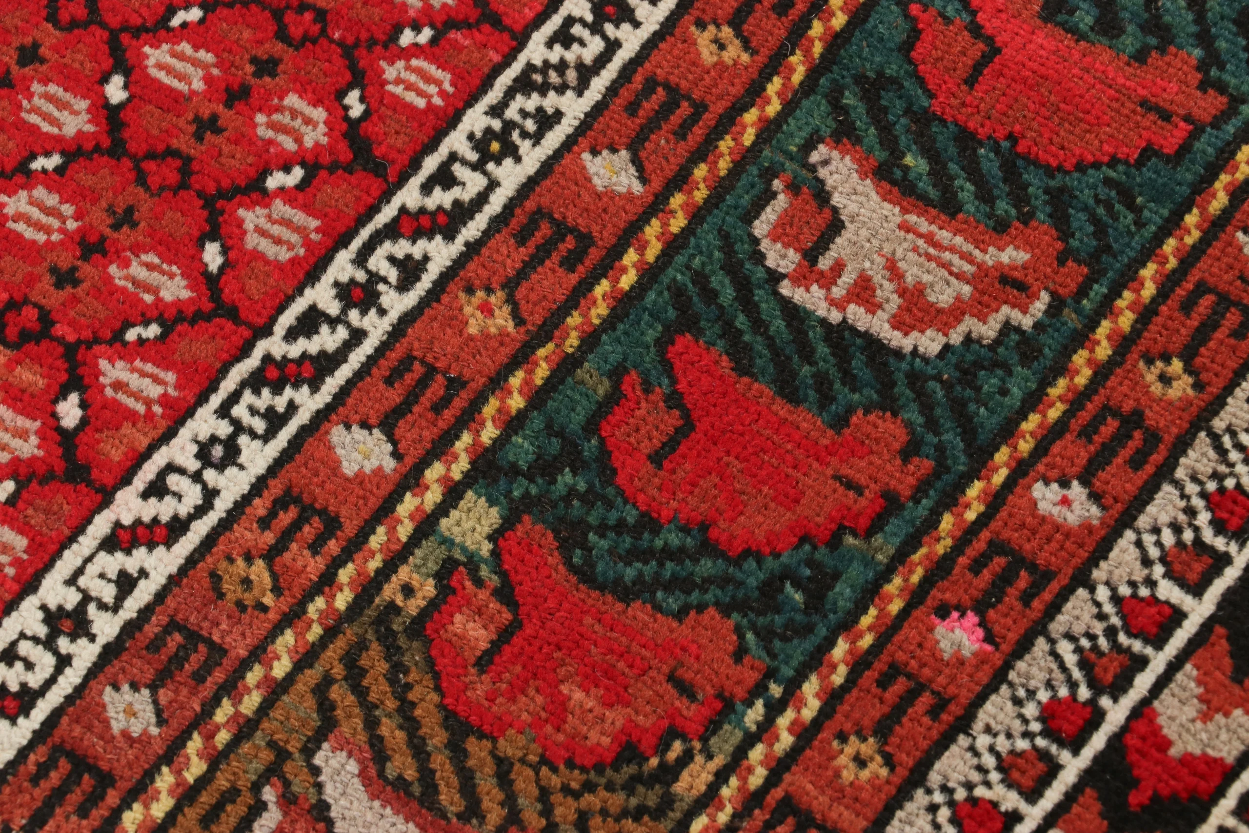 Antique Turkish Rug, Red Geometric-Floral