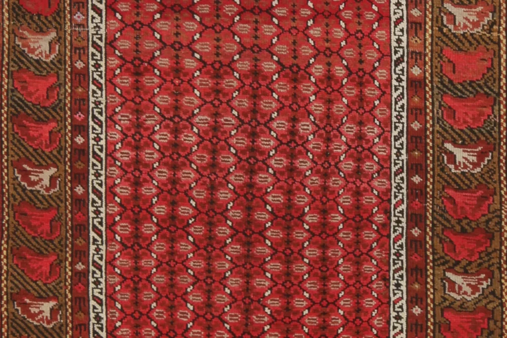 Antique Turkish Rug, Red Geometric-Floral