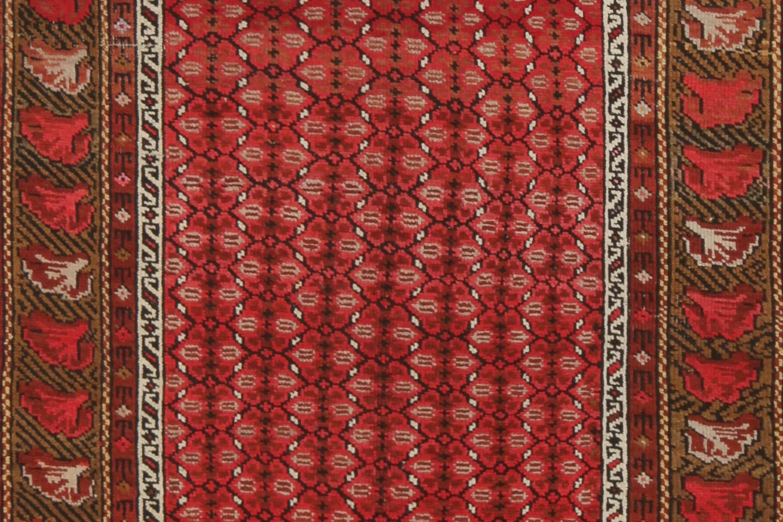 Antique Turkish Rug, Red Geometric-Floral