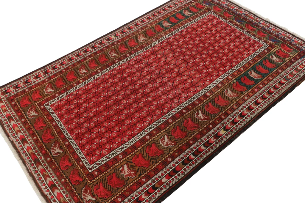 Antique Turkish Rug, Red Geometric-Floral