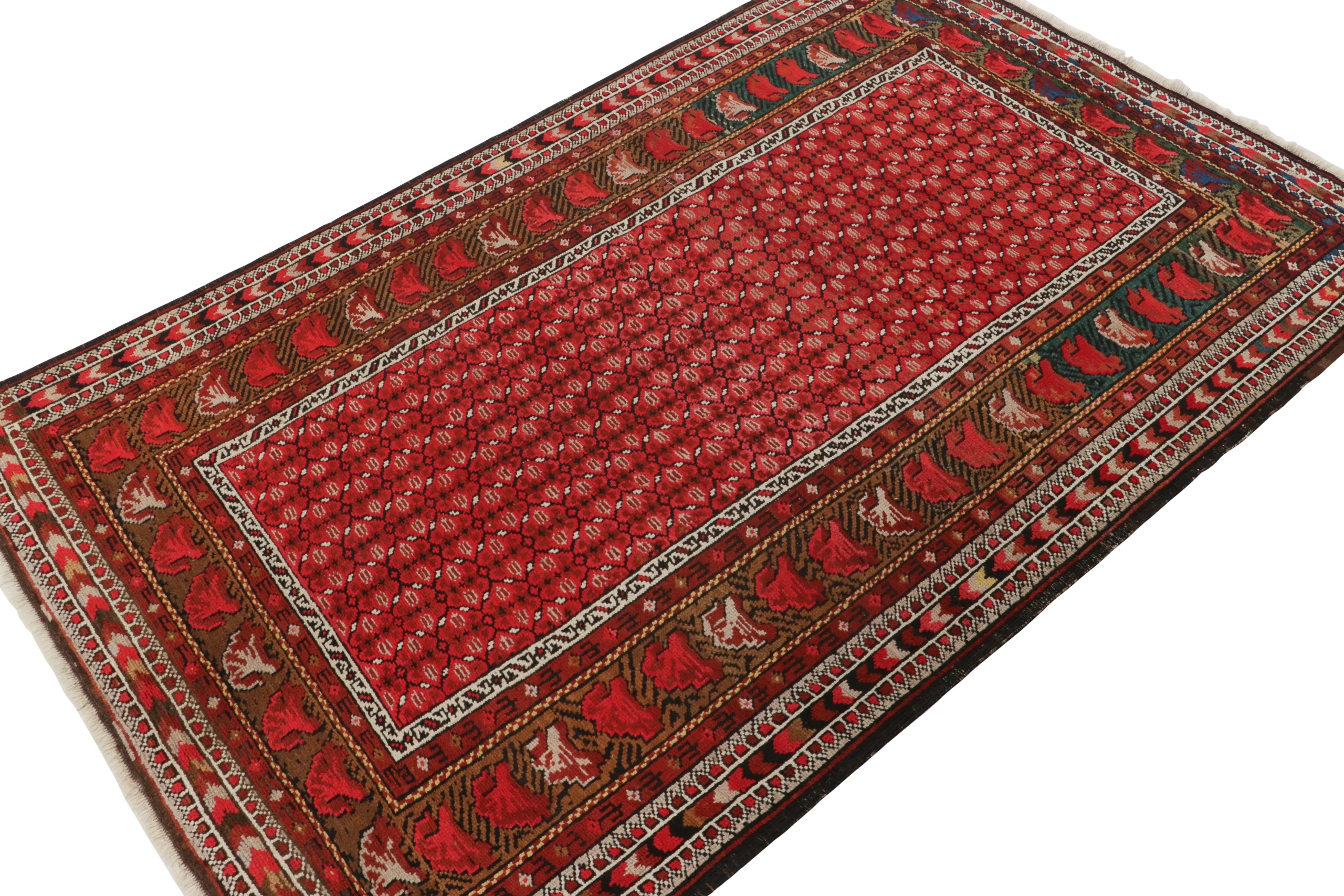 Antique Turkish Rug, Red Geometric-Floral