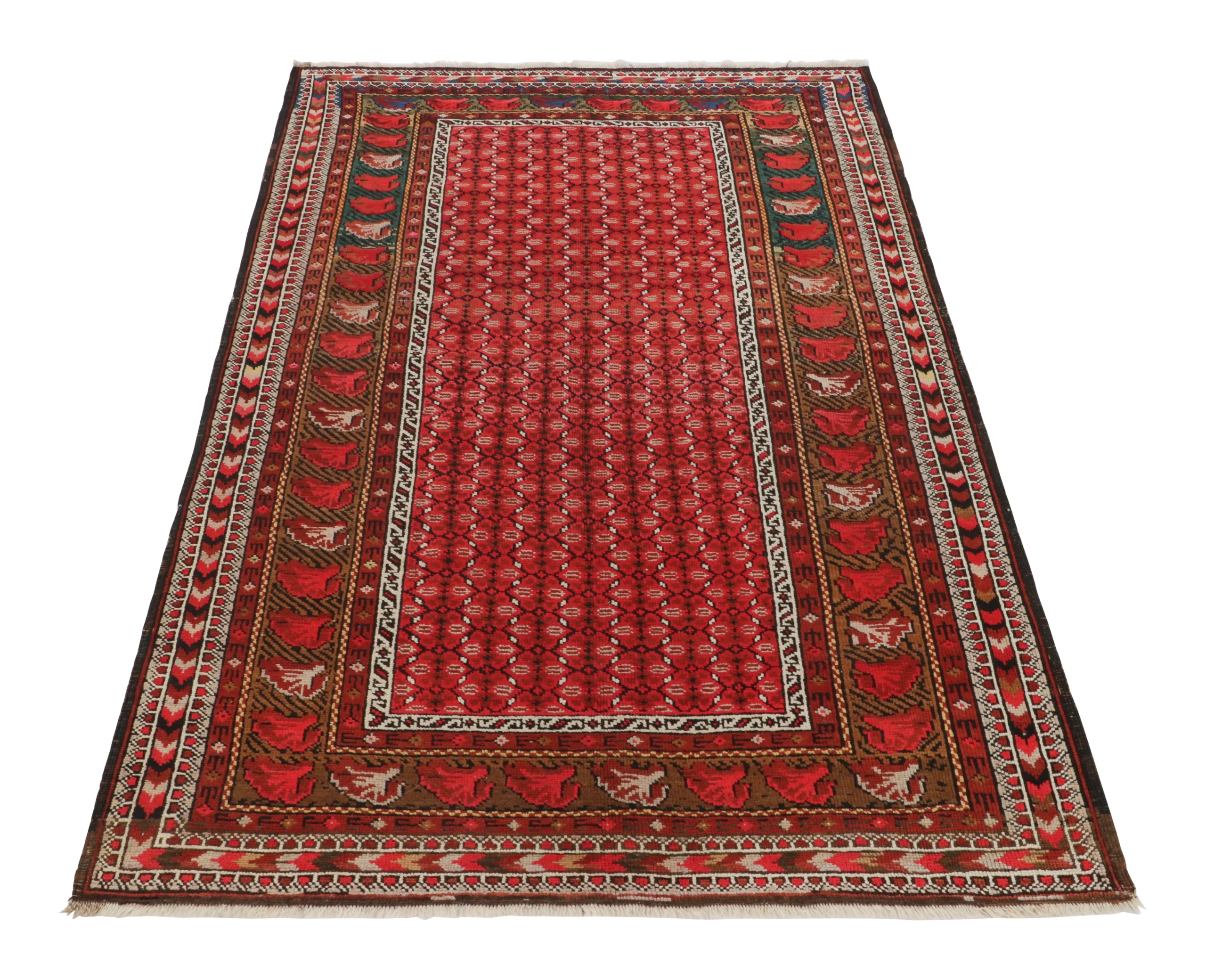 Antique Turkish Rug, Red Geometric-Floral