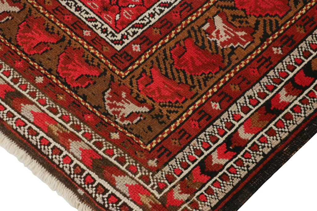 Antique Turkish Rug, Red Geometric-Floral
