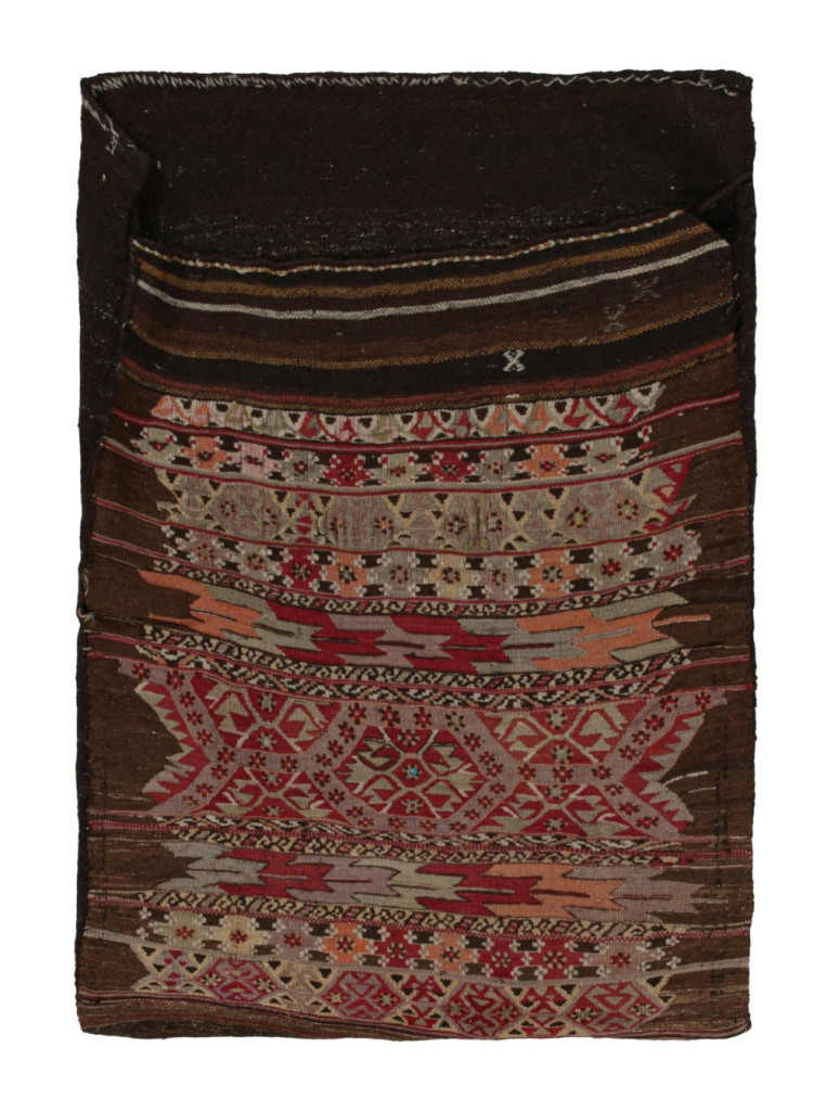 Antique Persian Bag Kilim in Brown with Geometric Patterns, from Rug & Kilim