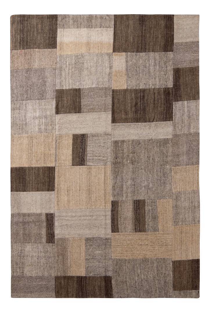 Patchwork Kilim Beige Brown Gray Mid-Century Flatweave