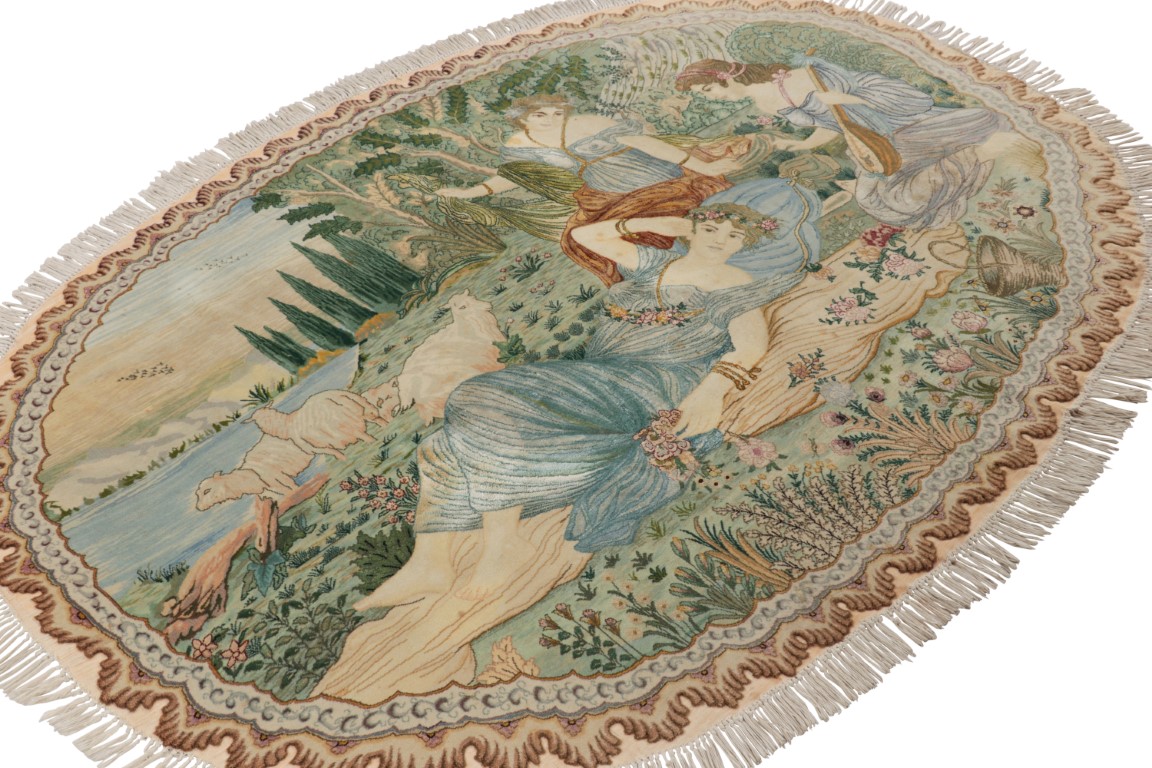 Vintage Persian Tabriz Oval Rug