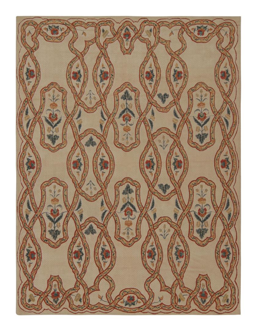 European Rug in Beige with Floral Patterns
