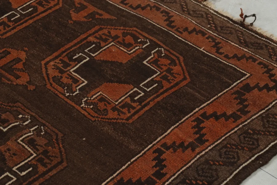 Vintage Persian Baluch Rug in Brown with Orange Medallions,