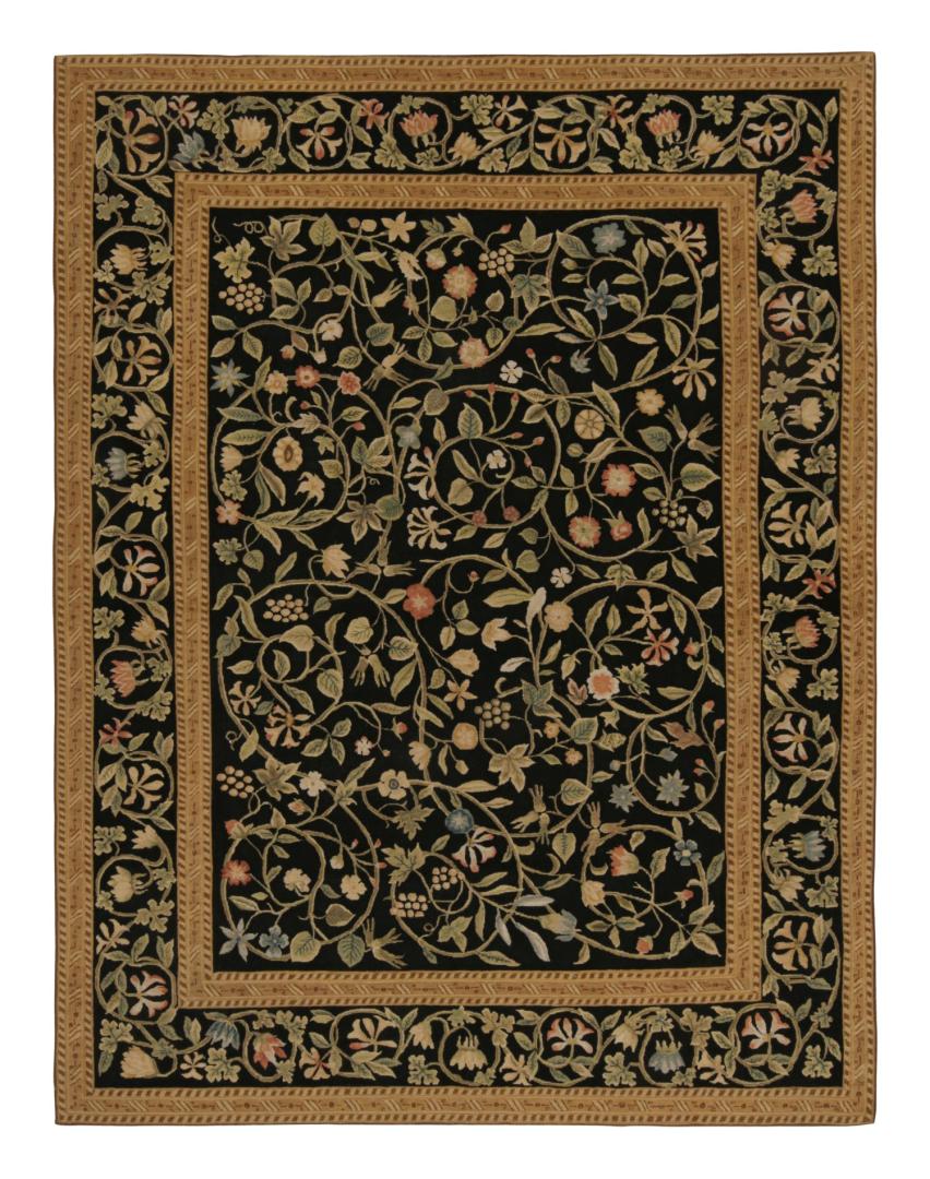 European Rug in Black with Floral Patterns