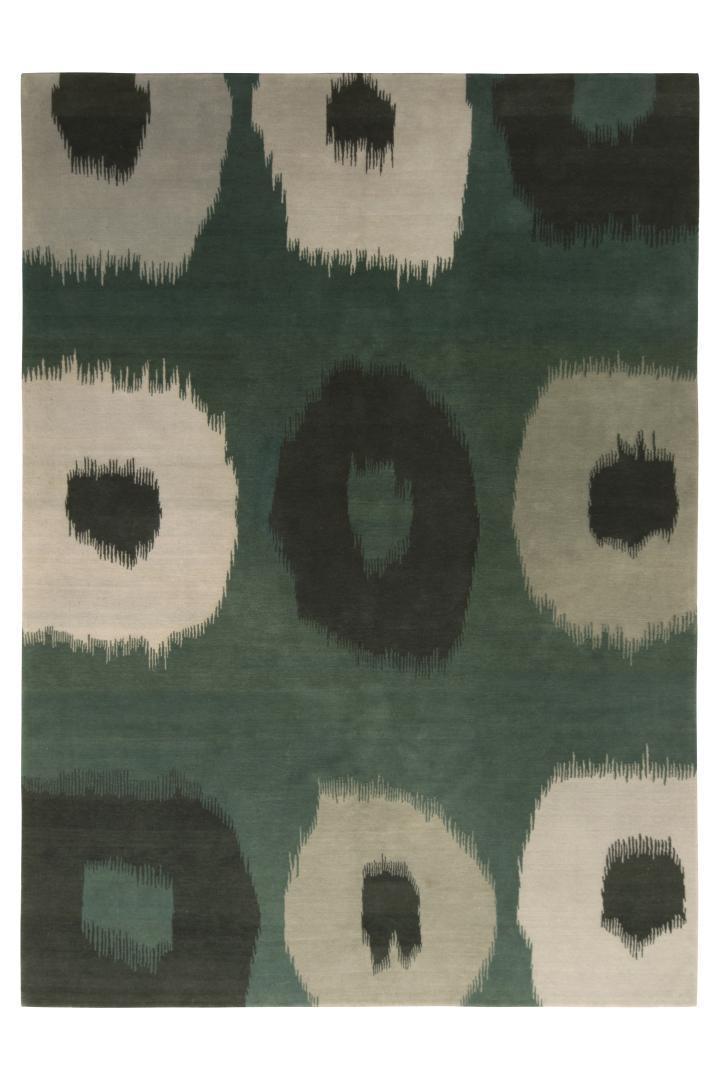 Contemporary Green Ikats Rug Circle Pattern