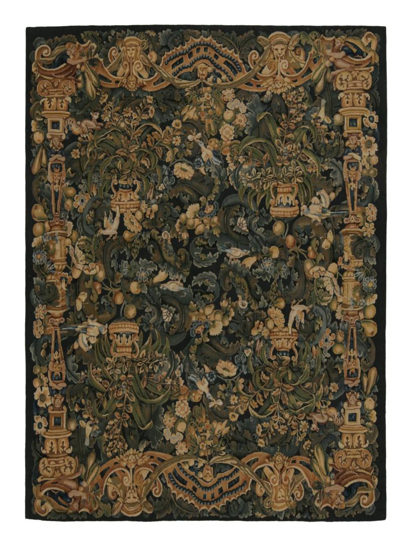 European Flatweave Rug with Pictorials and Floral Patterns