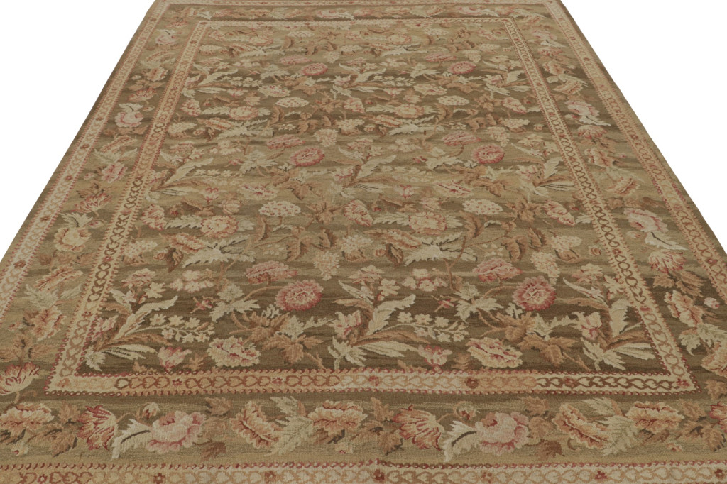 Aubusson Style Flatweave Rug with Floral Patterns