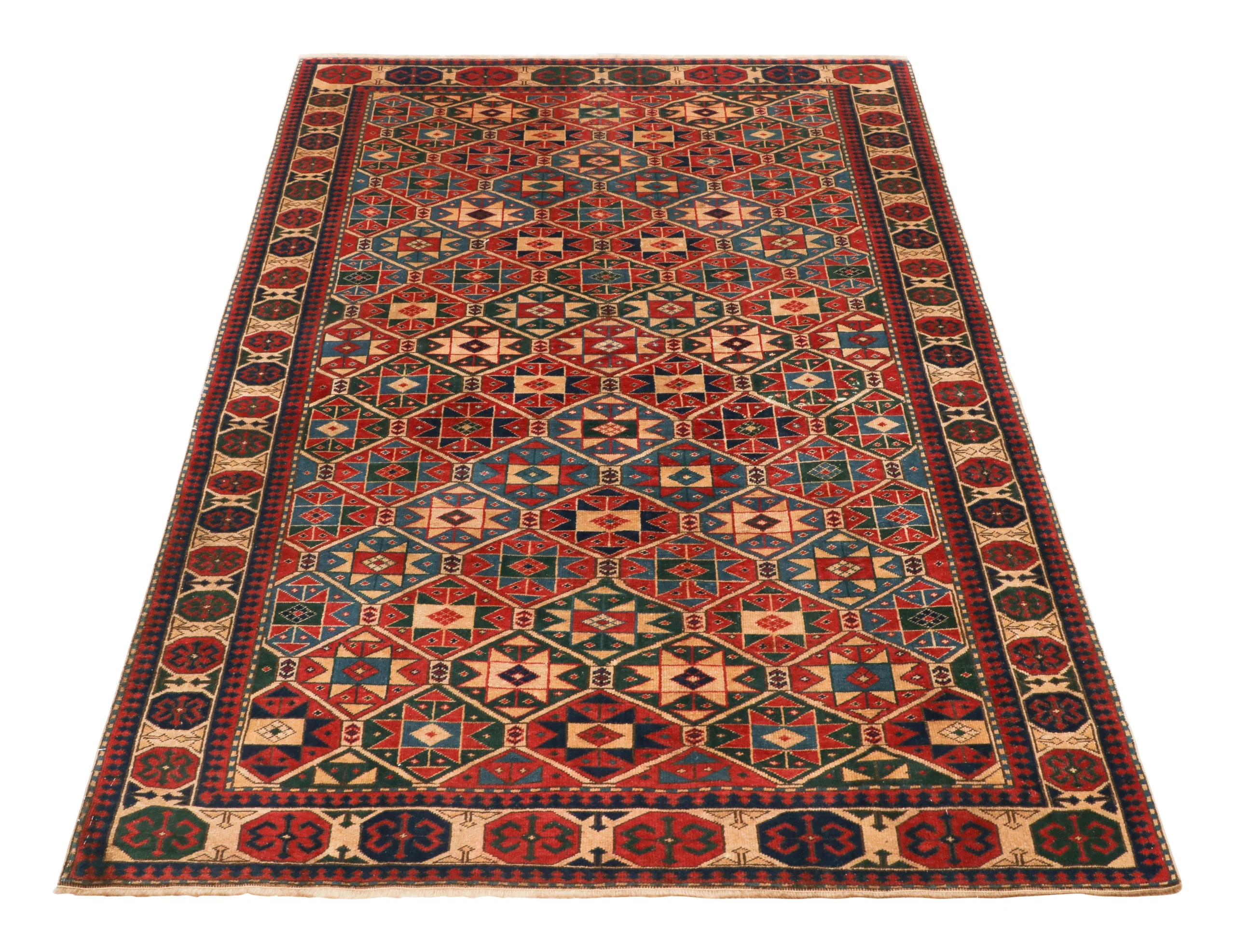 Antique Kazak Geometric Rug
