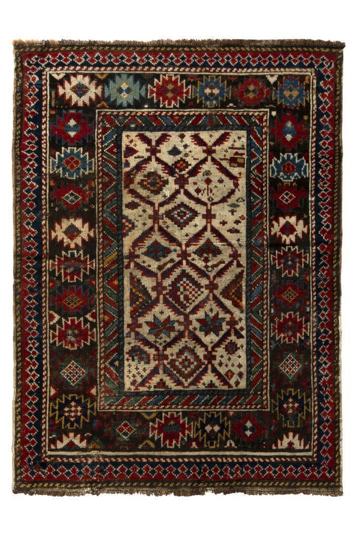 Antique Kuba Rug Red Beige Geometric