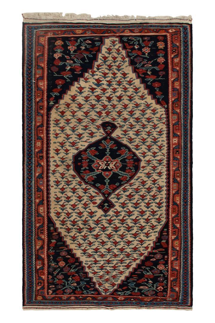 Antique Persian Senneh Kilim in Beige with Red and Blue Floral Patterns, available at Rug & Kilim