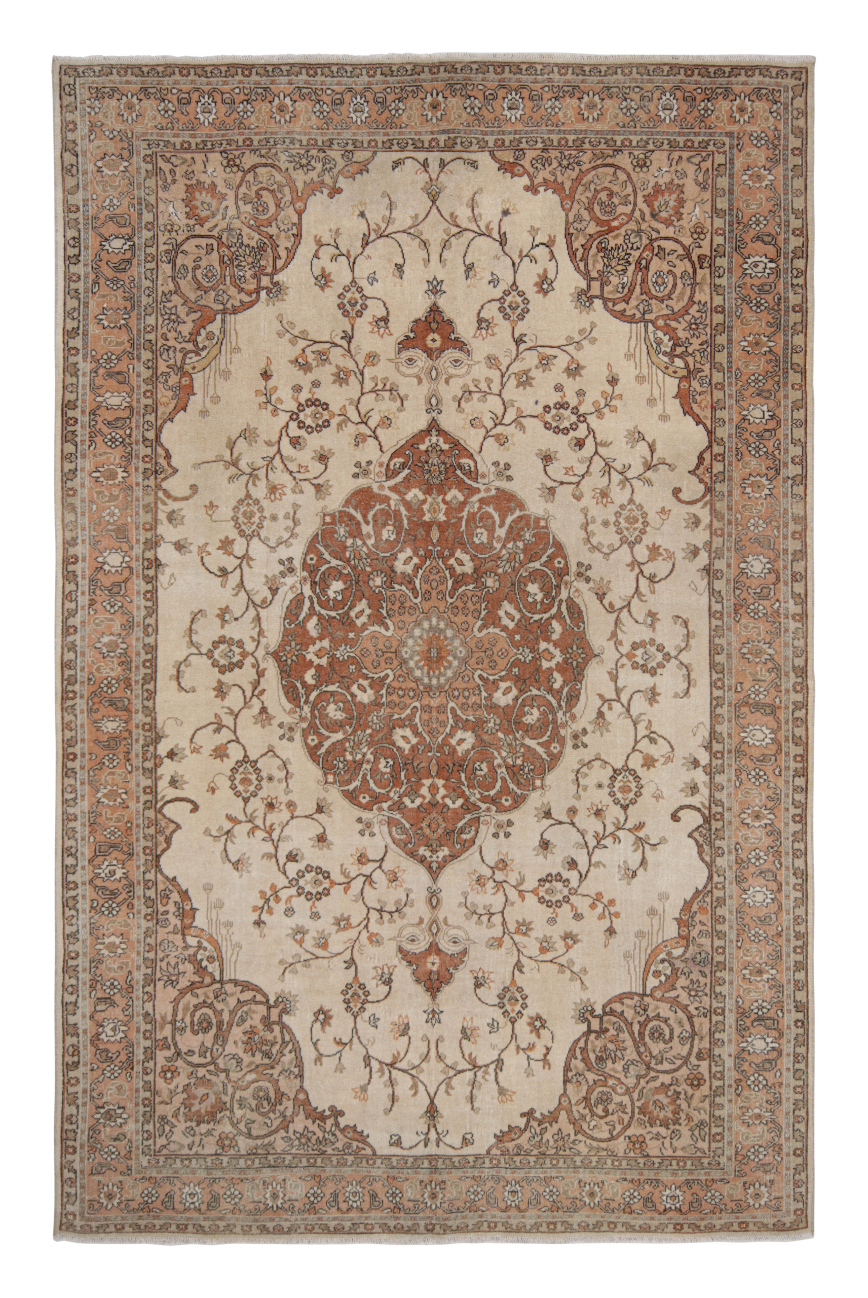 Antique Turkish Hereke Rug, Brown with Florals