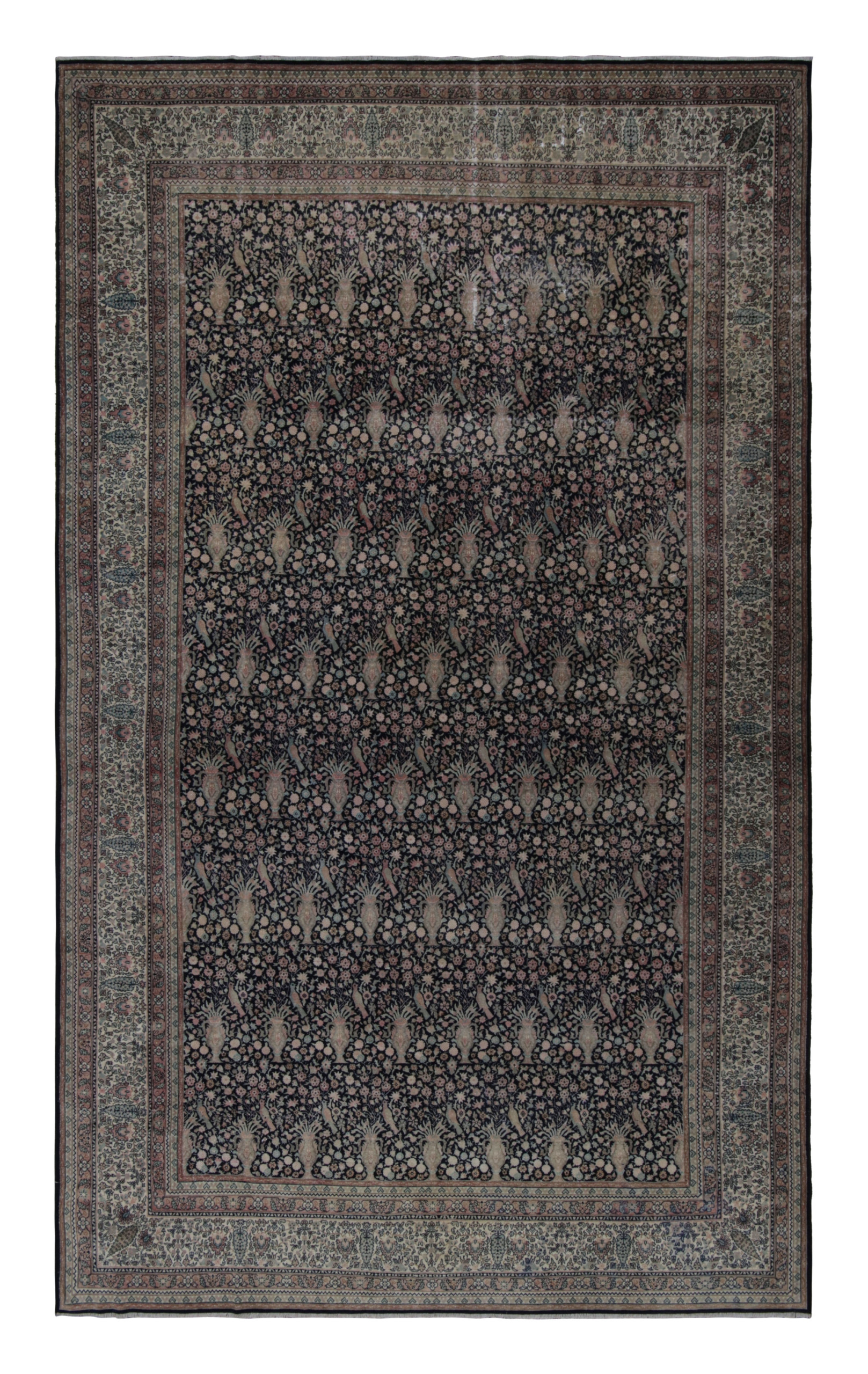 Antique Turkish Sivas Rug, Black with Florals