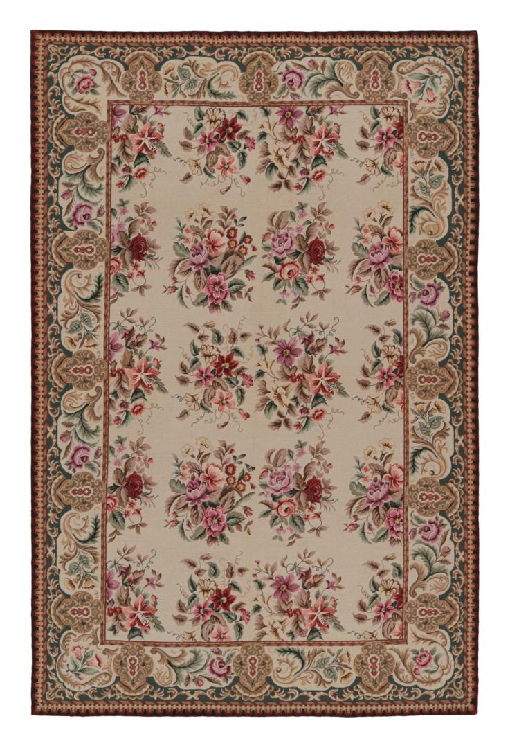 European Needlepoint Rug with Floral Patterns