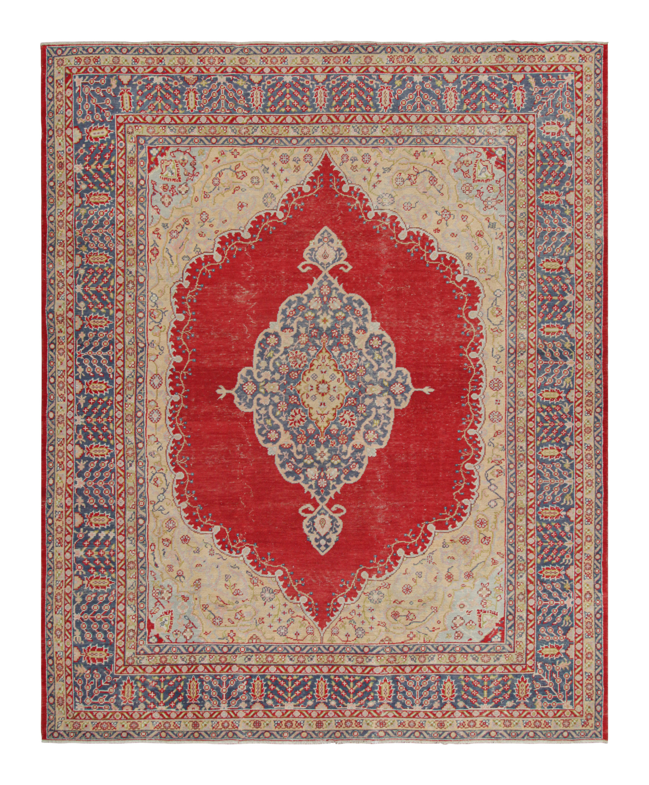 Antique Turkish Oushak Rug, Red with Florals