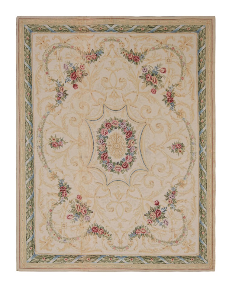 European Needlepoint Floral Medallion Rug