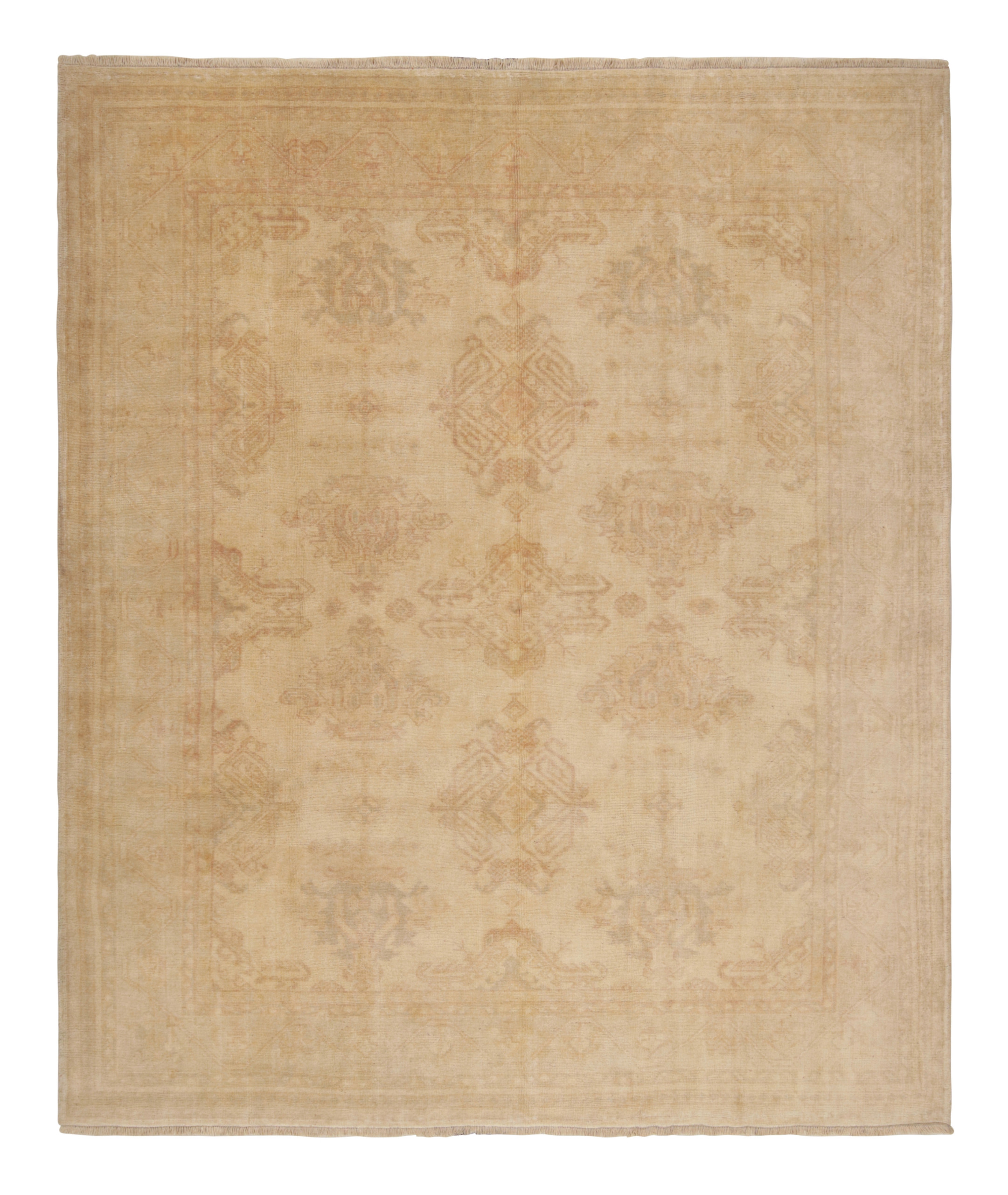 Vintage Turkish Oushak Rug, Gold with Medallions