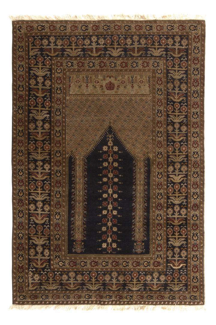 Antique Ghiordes Rug Brown Black Mihrab