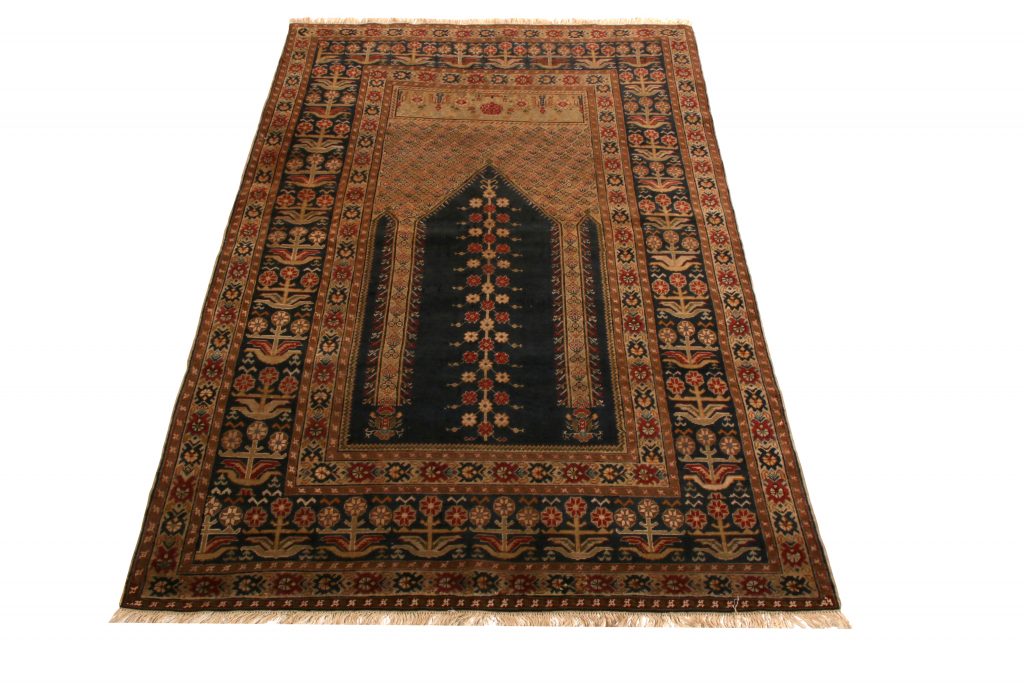 Antique Ghiordes Rug Brown Black Mihrab