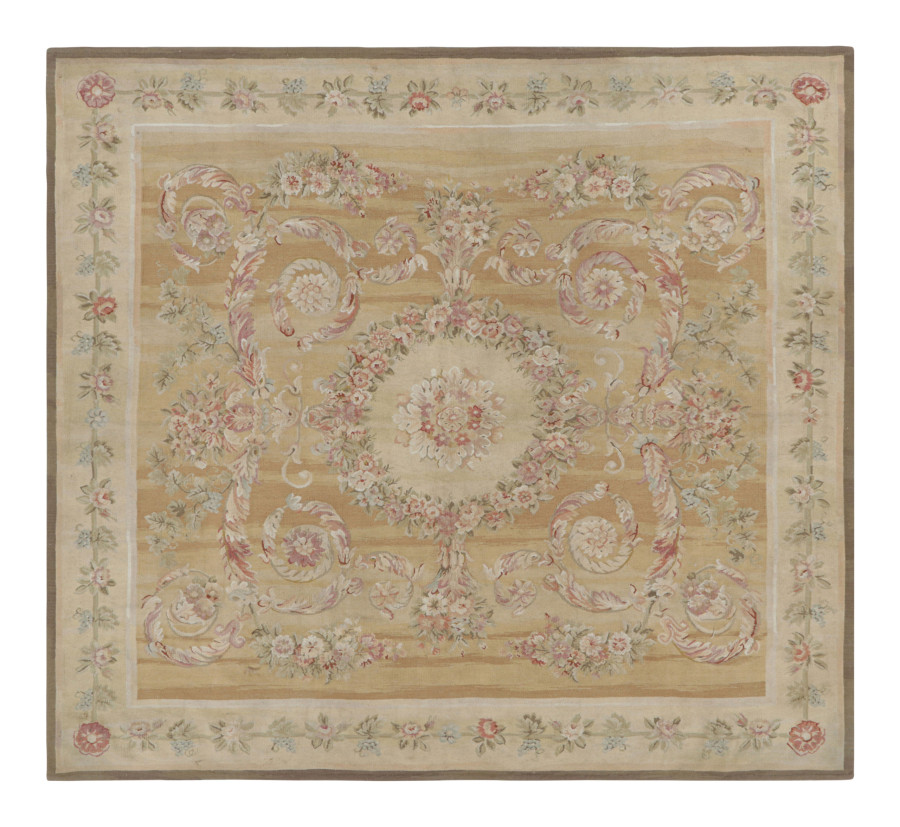 ＊szkさま専用 Vintage rug 07＊ Antique Ziegler Sultanabad Persian Square Rug, Floral Medallion