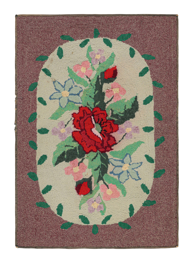 Antique Hooked Rug in Purple with Floral Medallion & Patterns from Rug & Kilim