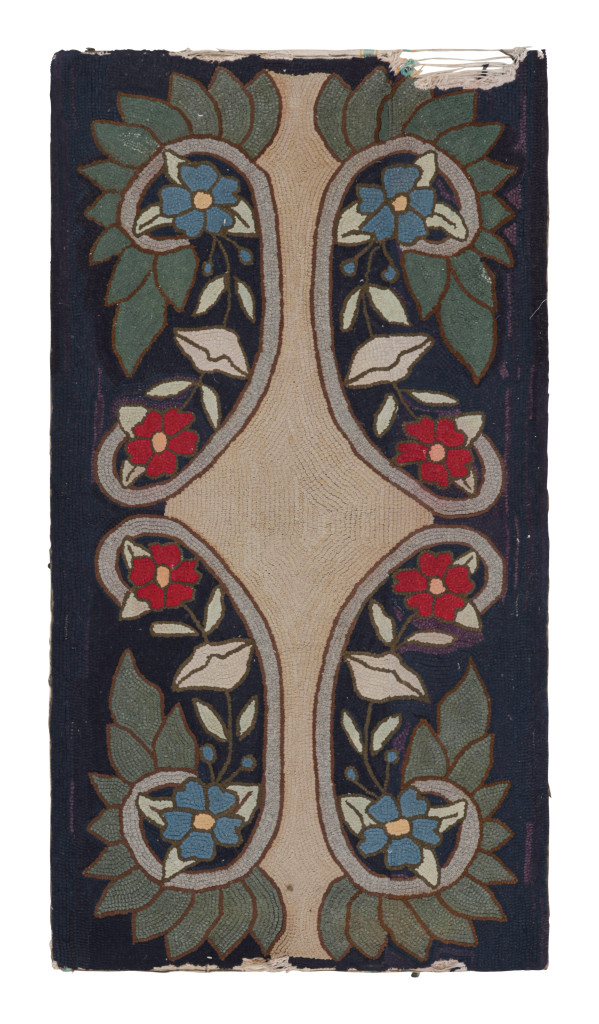 Antique Hooked Rug in Navy Blue with Medallion and Florals from Rug & Kilim