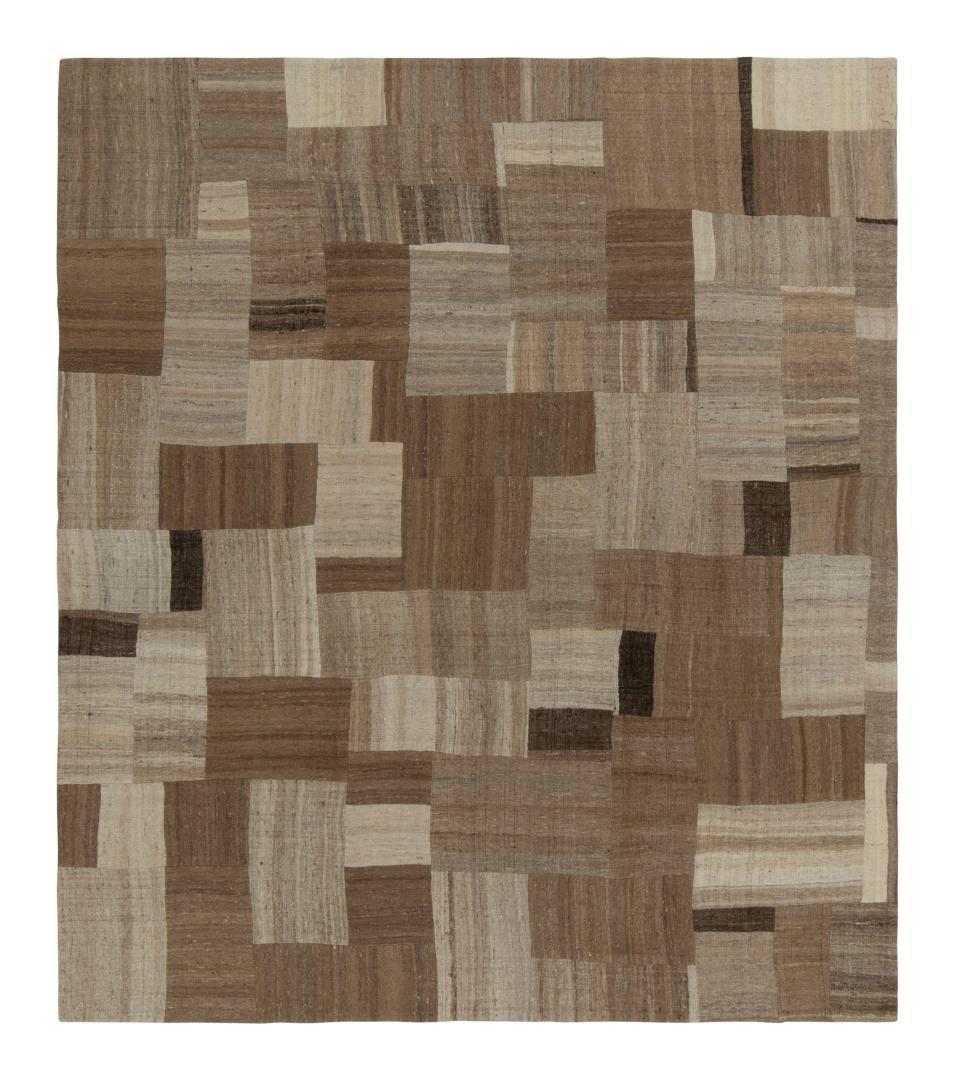 Vintage Geometric Patchwork Style Beige Brown Wool Kilim Rug 13774, available at Rug & Kilim