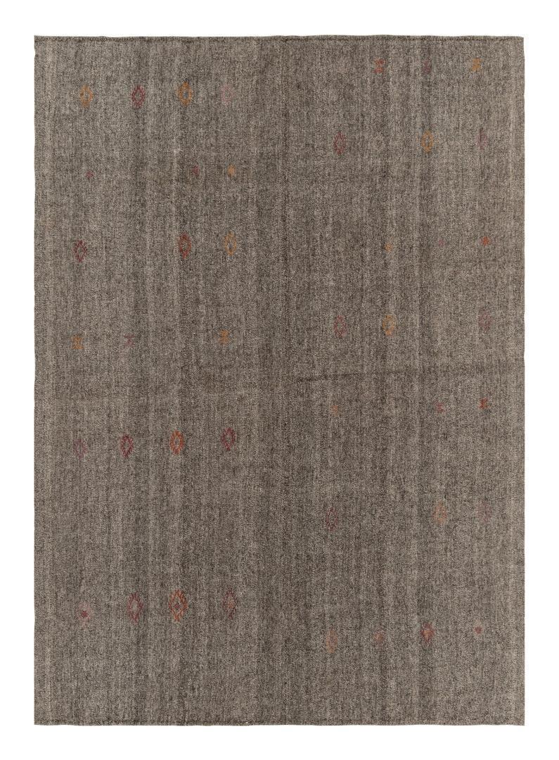 Vintage Turkish Kilim rug in Gray Solid Striae, Subdued Multihued Embroidery, available at Rug & Kilim
