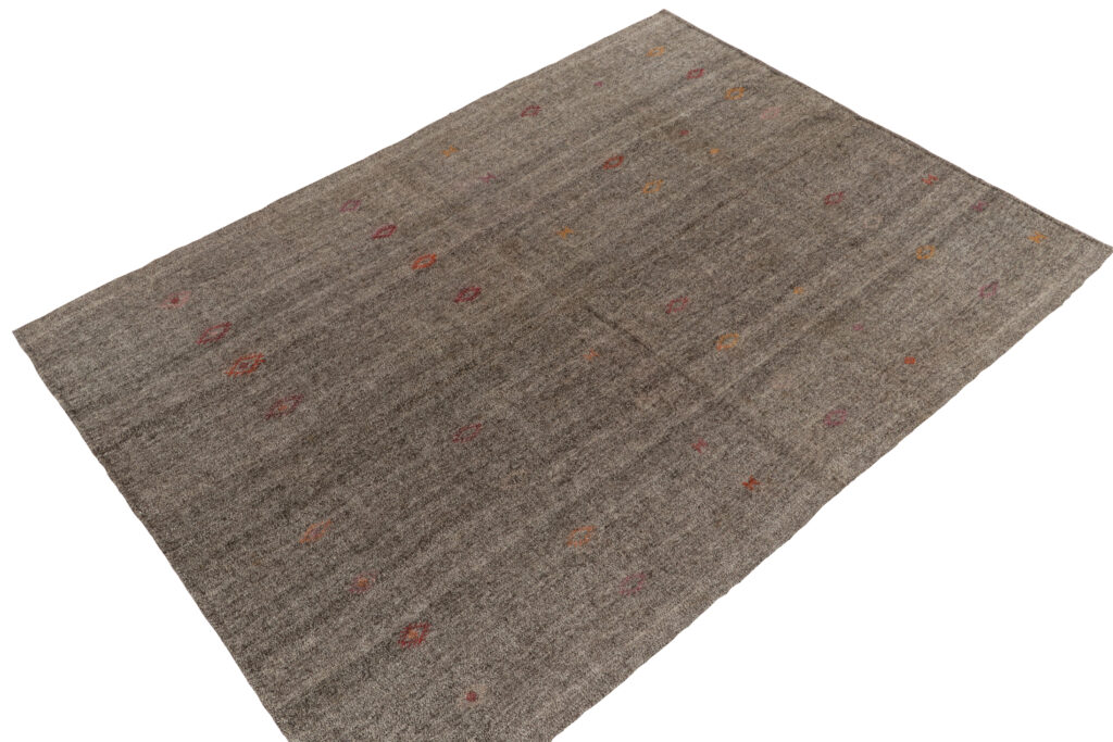 Vintage Turkish Kilim rug in Gray Solid Striae, Subdued Multihued Embroidery, available at Rug & Kilim