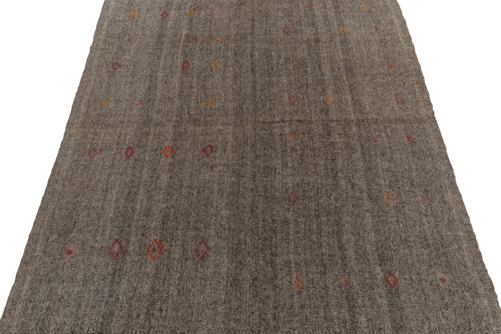 Vintage Turkish Kilim rug in Gray Solid Striae, Subdued Multihued Embroidery, available at Rug & Kilim