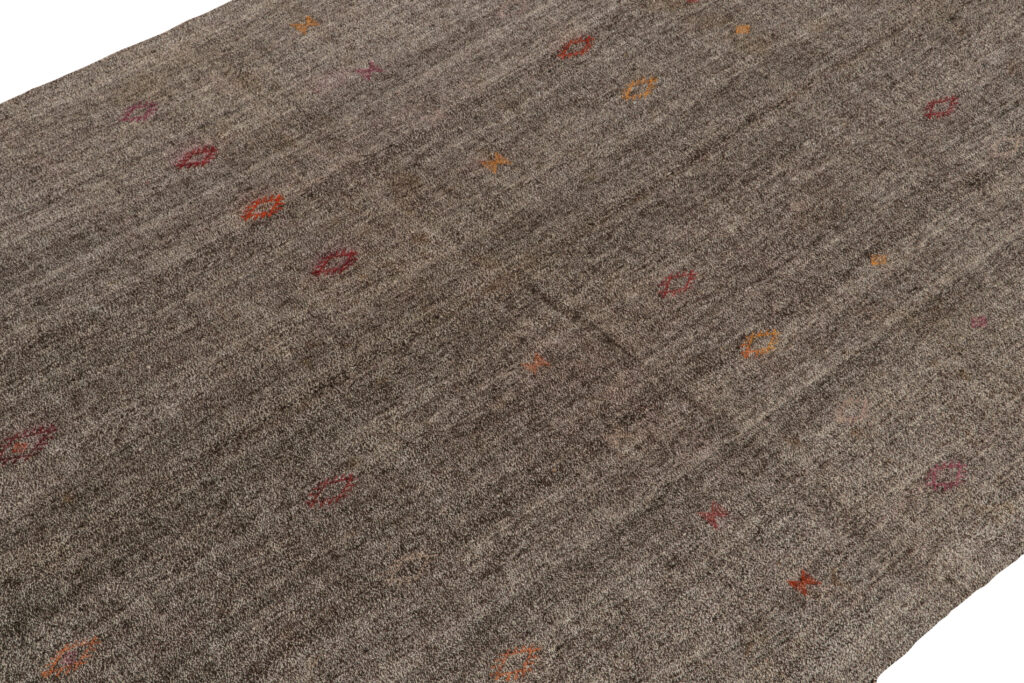 Vintage Turkish Kilim rug in Gray Solid Striae, Subdued Multihued Embroidery, available at Rug & Kilim