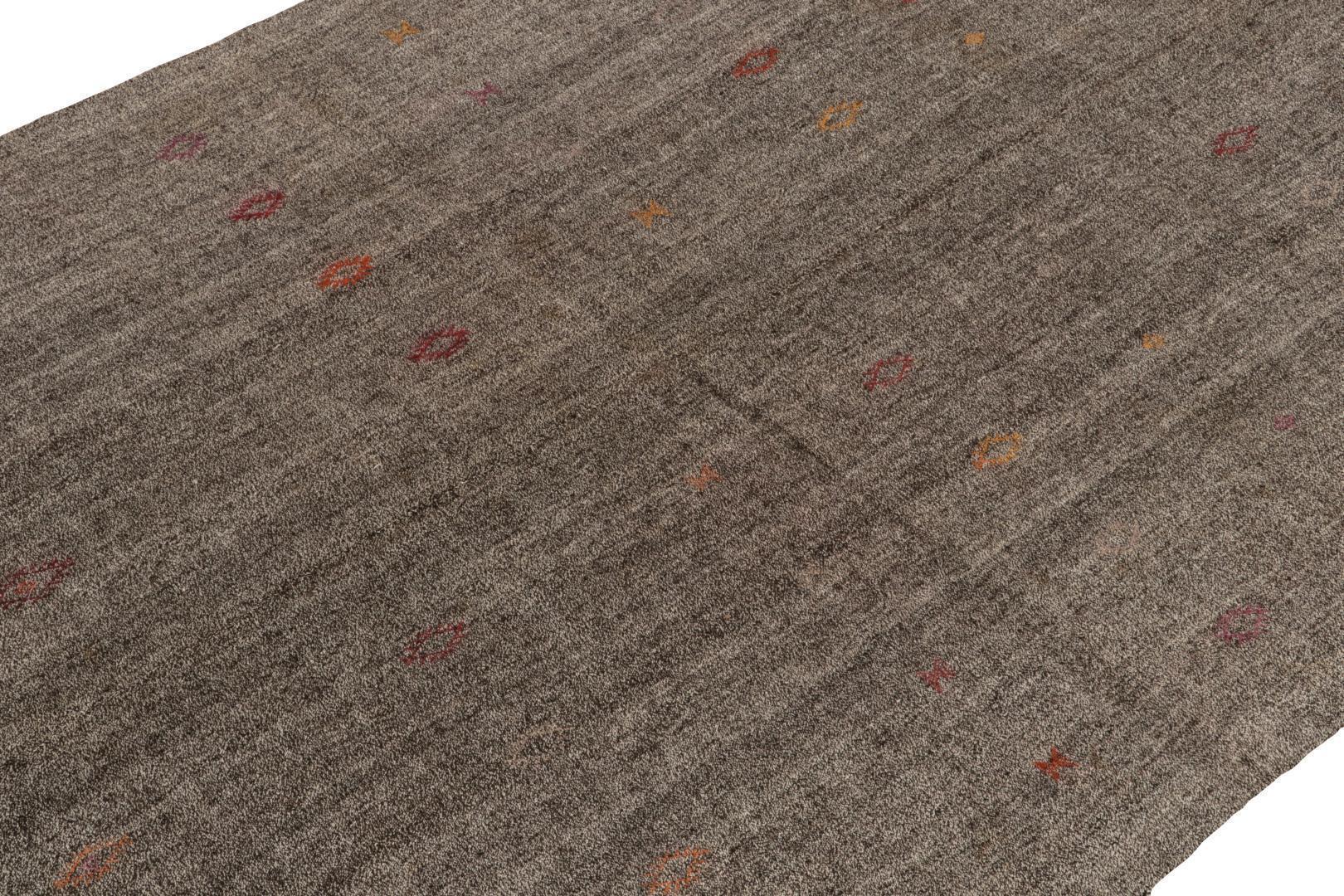 Vintage Turkish Kilim rug in Gray Solid Striae, Subdued Multihued Embroidery, available at Rug & Kilim