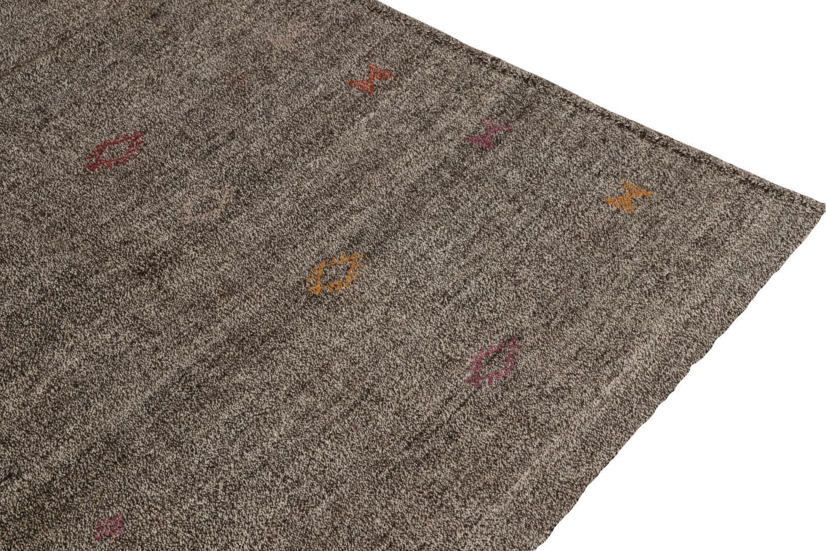 Vintage Turkish Kilim rug in Gray Solid Striae, Subdued Multihued Embroidery, available at Rug & Kilim