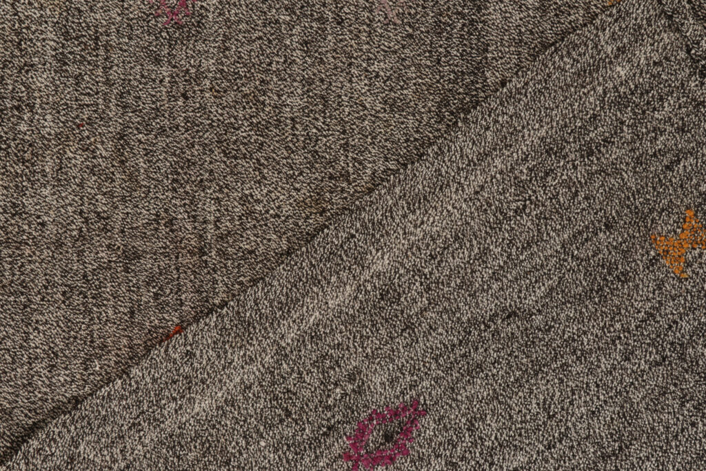 Vintage Turkish Kilim rug in Gray Solid Striae, Subdued Multihued Embroidery, available at Rug & Kilim